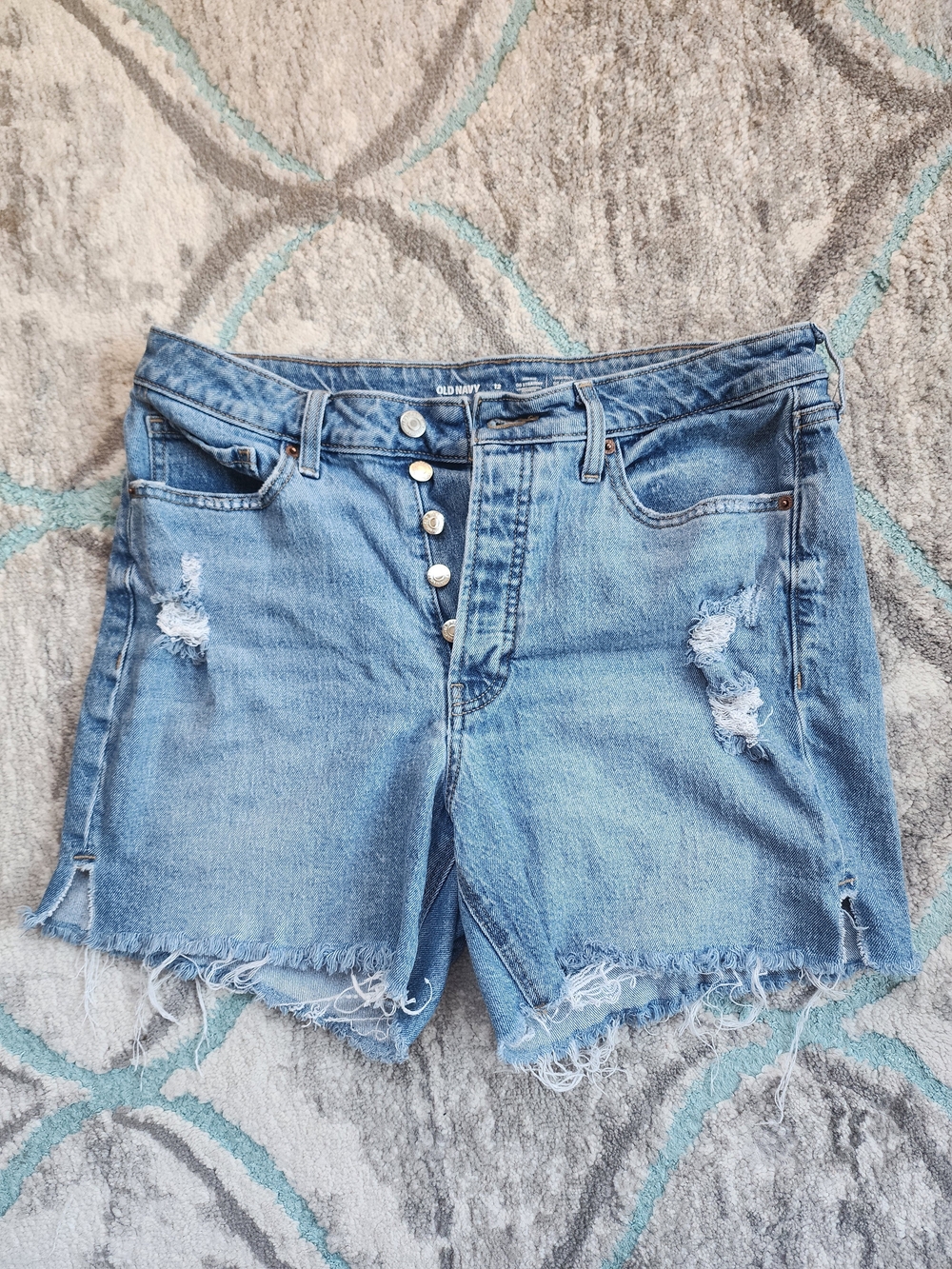Old Navy Light Blue Button-Front Distressed Grunge Denim Shorts Size 12